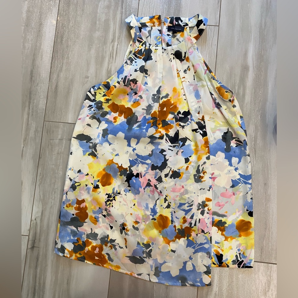 The Limited White Floral Sleeveless Faux Wrap Halter Top, Size Tall Small